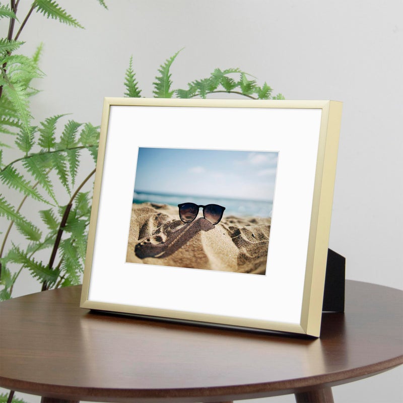 Frametory, 8x10 Gold Aluminum Picture Frame - Set of 1 - Ideal for Displaying 5x7 Photos with Mat or 8x10 Without Mat - Real Glass Front - Simple Gallery Wall Frames for Art Prints and Posters - Image 3